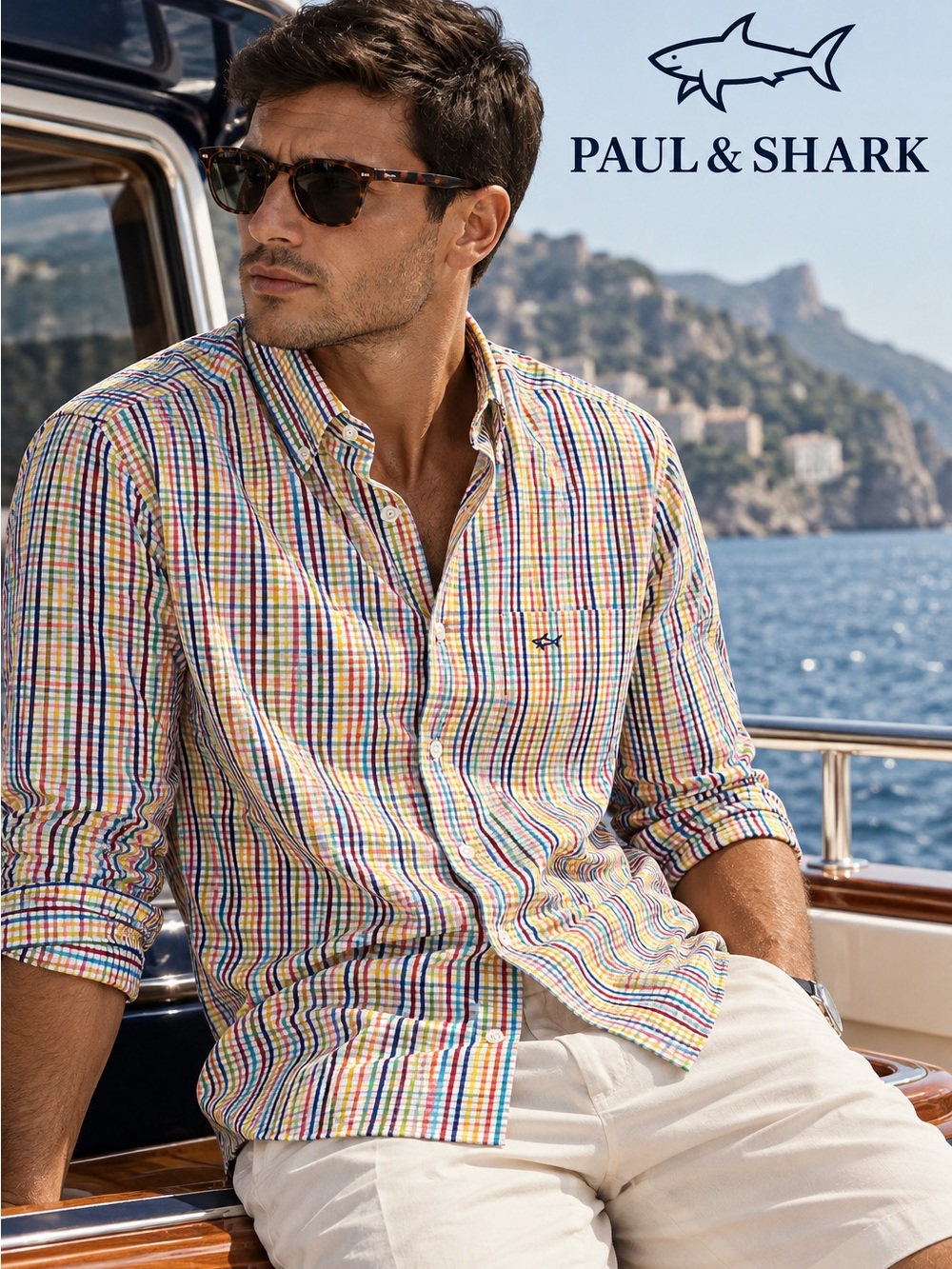 Men’s Paul & Shark Men’s Multicolor Check Button-Down Shirt Size 42